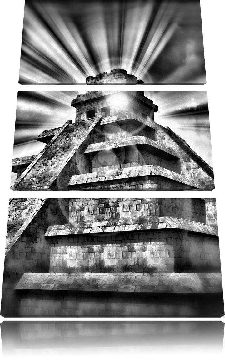 Pixxprint Maya Pyramide Tempelanlage als Leinwandbild/Grösse: 3 Teilig (120x80) cm/Wandbild/Kunstdru