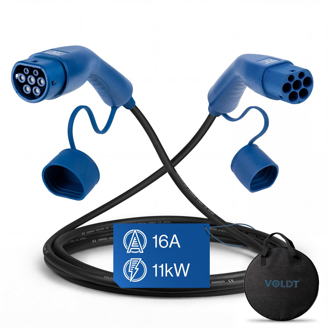 VOLDT Typ 2 Ladekabel 11 kW 16A, 3-phasig für EV Elektroautos PHEV, Typ 2 zu typ 2 Modus 3 Ladekabel
