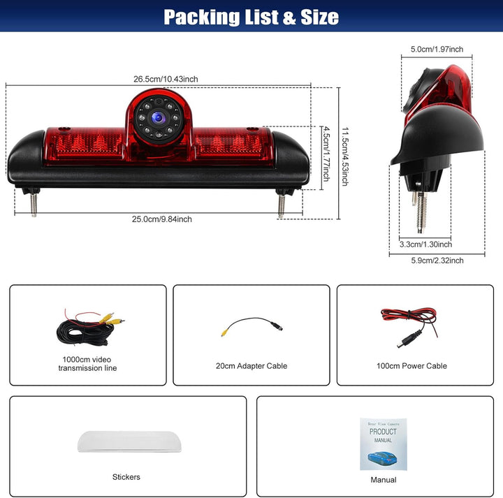 CAMECHO Bremsleuchte Rückfahrkamera HD Nachtsicht IP67 Wasserdichter Kamera für FIAT Ducato Peugeot