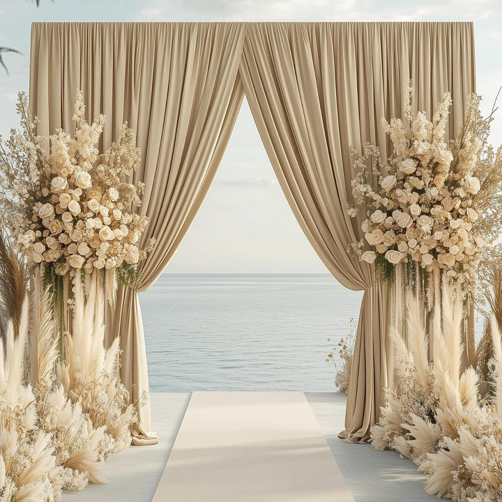 HBBMAGIC 2 Stücke 1,5×3cm Beige Hintergrund Vorhänge für Hochzeit Party 100% Polyester Falten freie