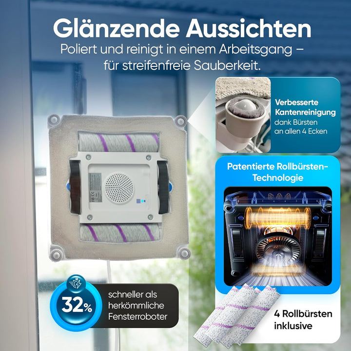 Fensterputzroboter Fensterputzer elektrisch, Fensterroboter 3-Düsen Sprühfunktion & Rollbürsten, win