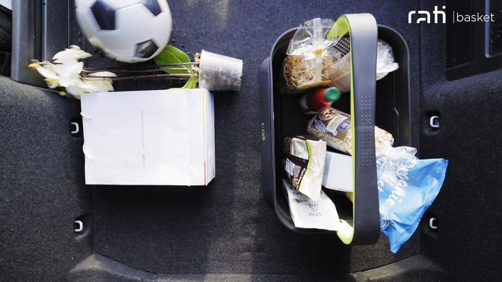rati Basket - GREEN, Smarter Auto Korb zum Einkauf & Outdoor-Aktivitäten, mit Befestigungsadapter zu