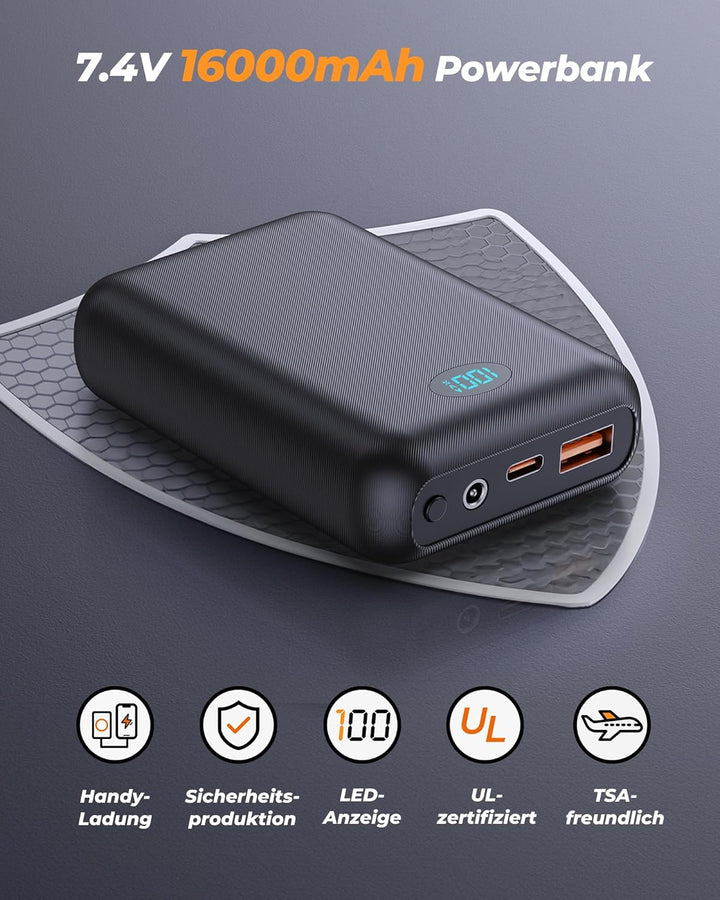 Heizweste Damen mit 16000mAh 7,4V Powerbank - Beheizbare Weste mit 9 Heizzonen und 3 Einstellbaren T