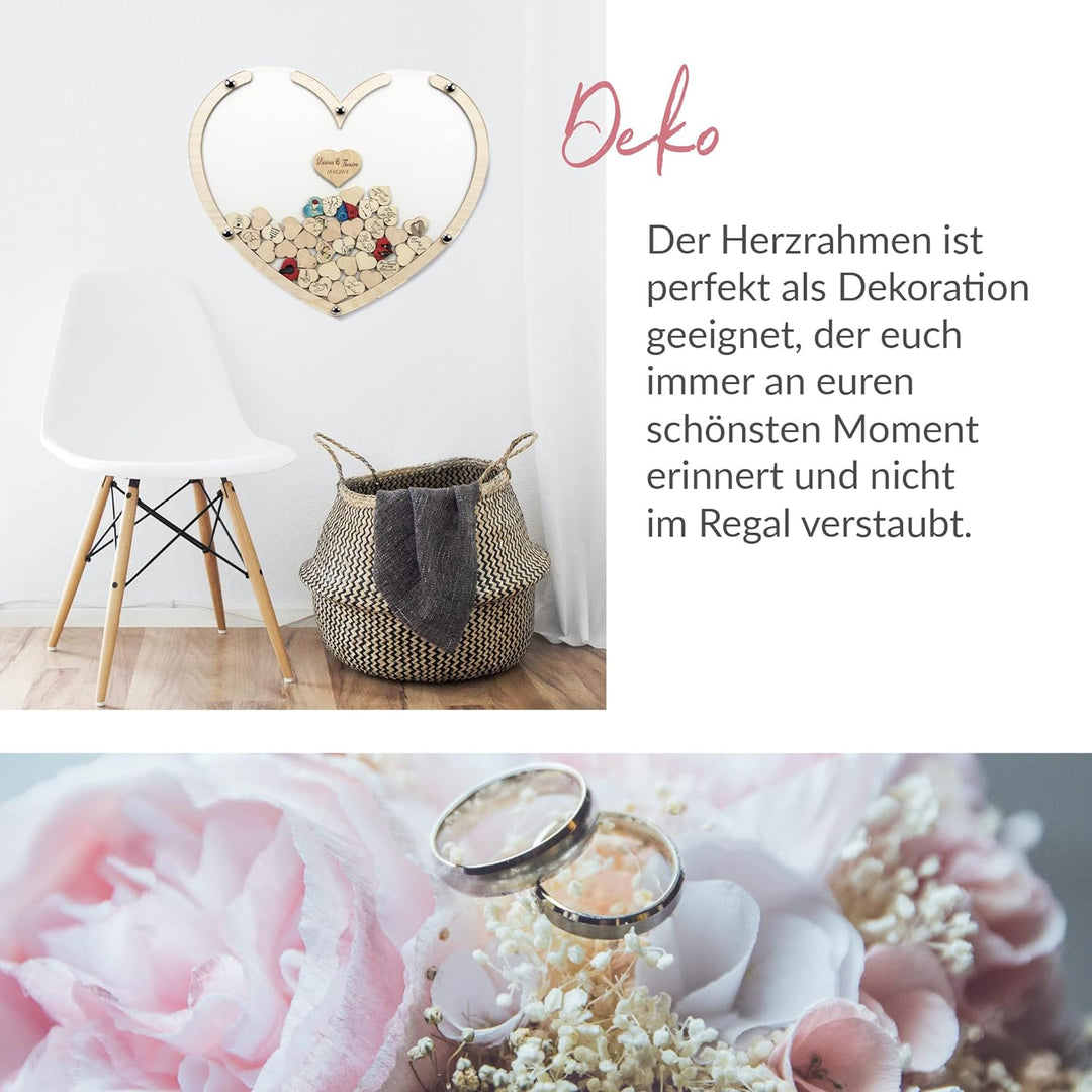 Laserano - Holzherz Gästebuch personalisiert 50x42x1,5cm | inkl. 100 Herzen zum Beschriften | Hochze