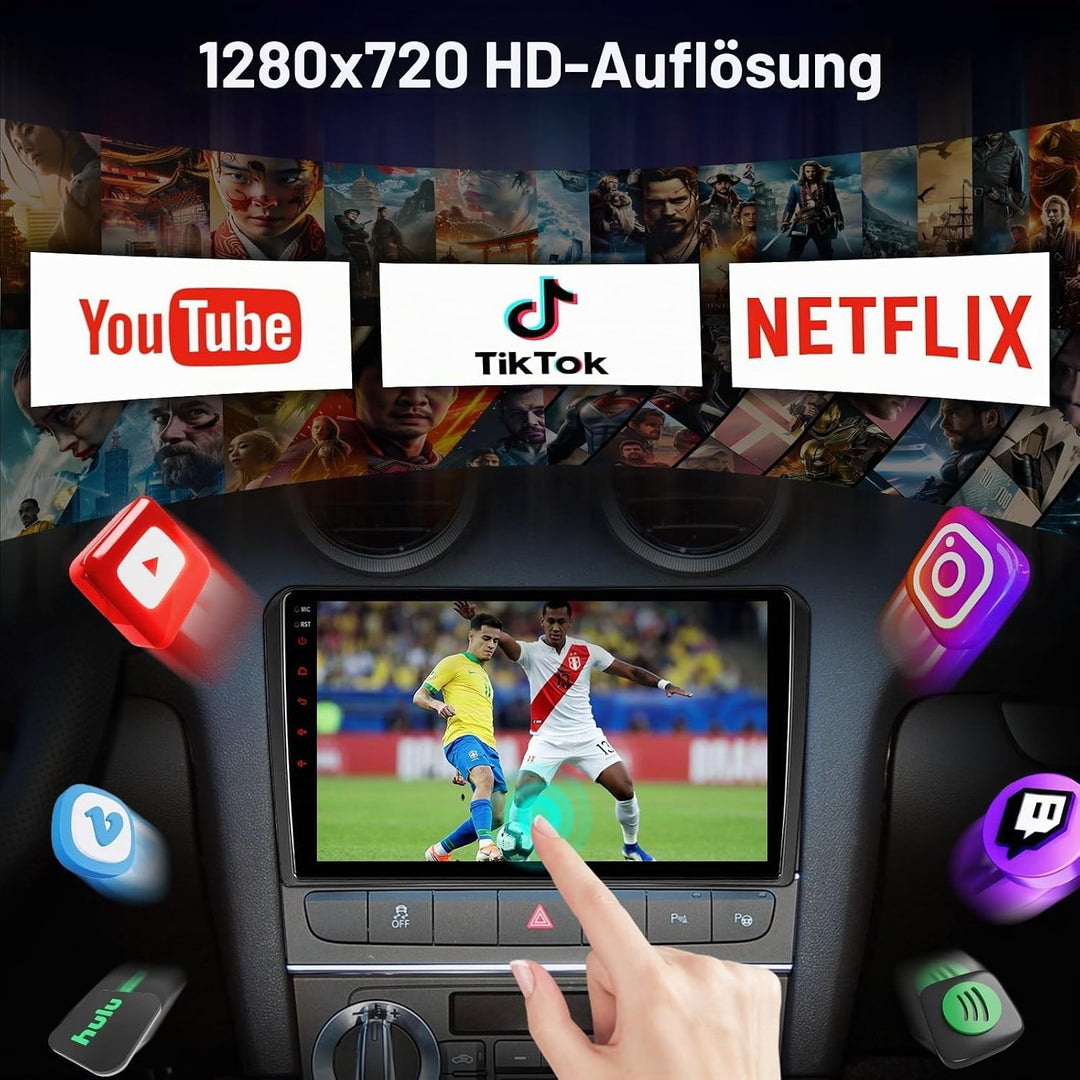 Android Autoradio mit Navi Bildschirm Wireless Carplay Android Auto für Audi A3 S3 RS3 2003-2012, 9