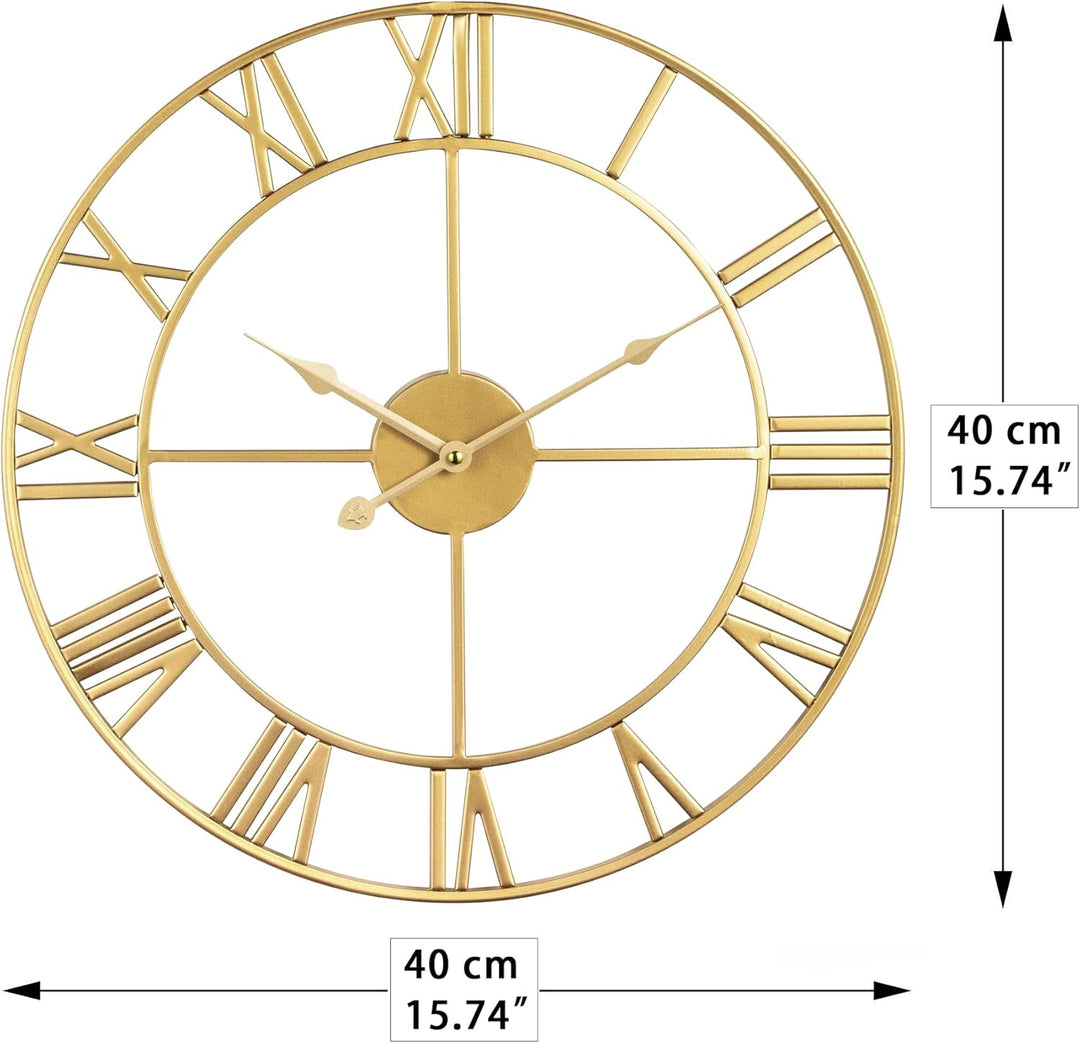 Grosse Wanduhr im Vintage-Stil,schwarz Wanduhr rund, Modernes Gold Metall Geräuschlos Nicht tickend,