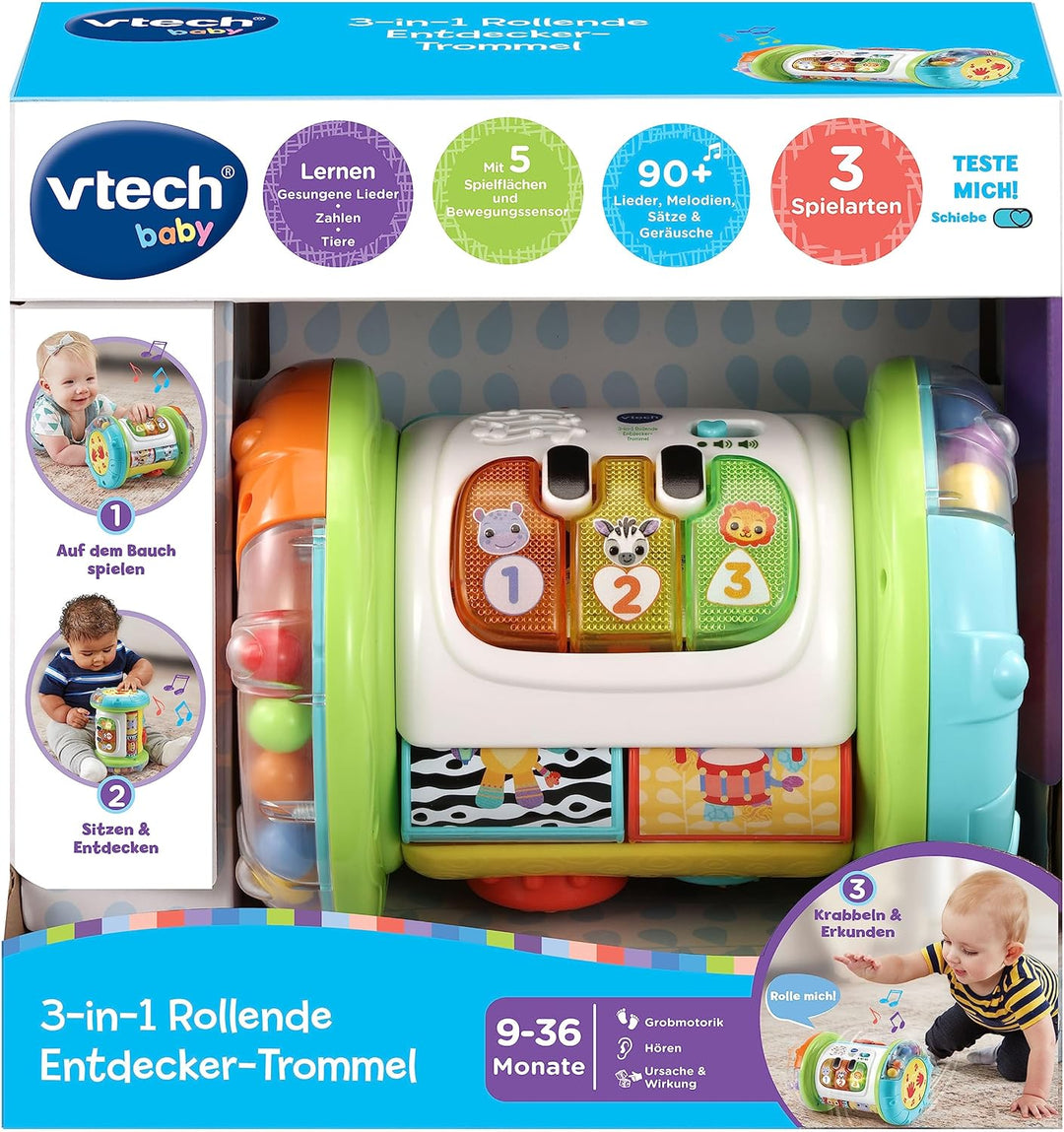 VTech Baby 3-in-1 Rollende Entdecker-Trommel – Interaktives Babyspielzeug mit Musik – Für Kinder von