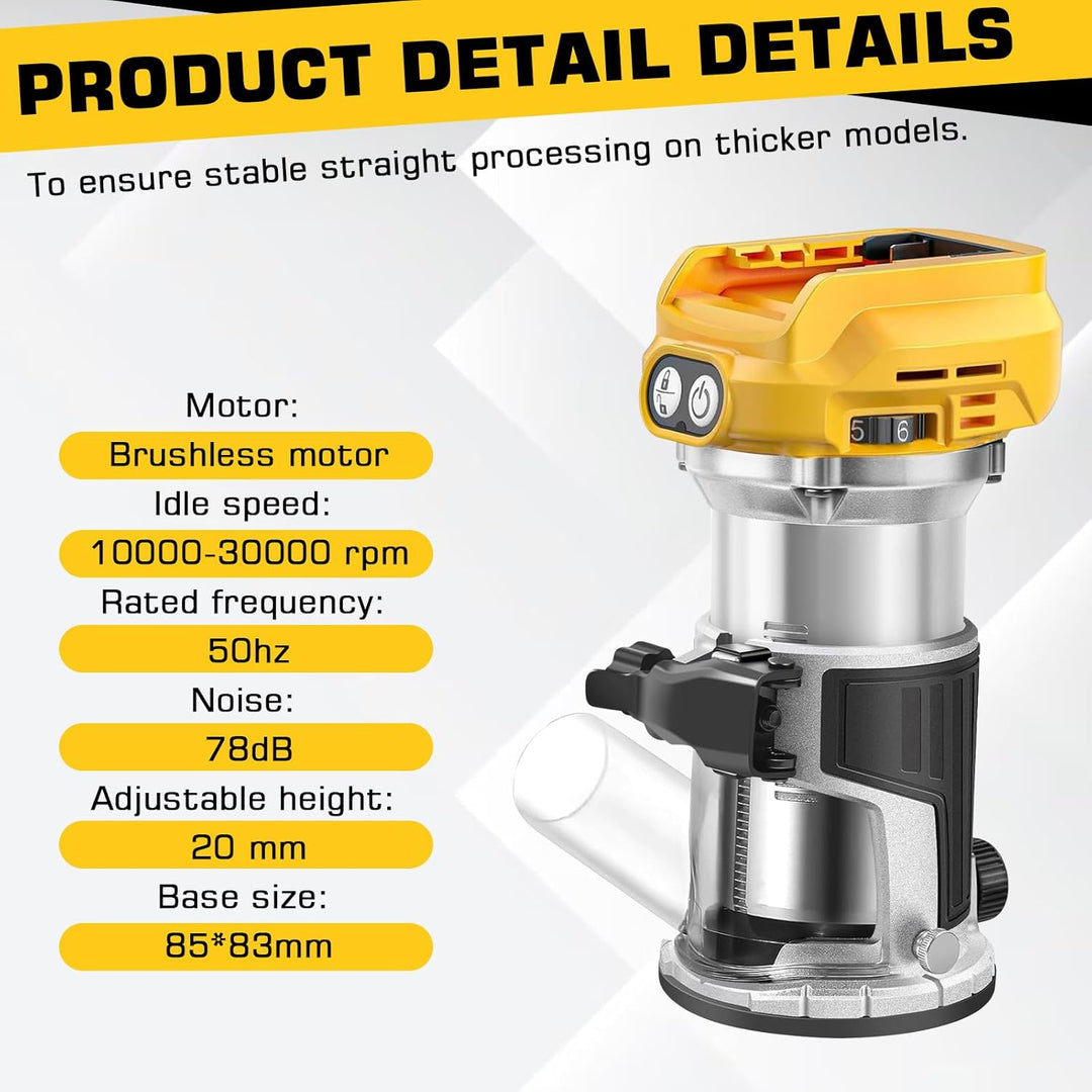 Akku Oberfräse kompatibel mit Dewalt DCB 18V-20V Akku, 800W Oberfräse Trimmer Einhandfräse, Bürstenl