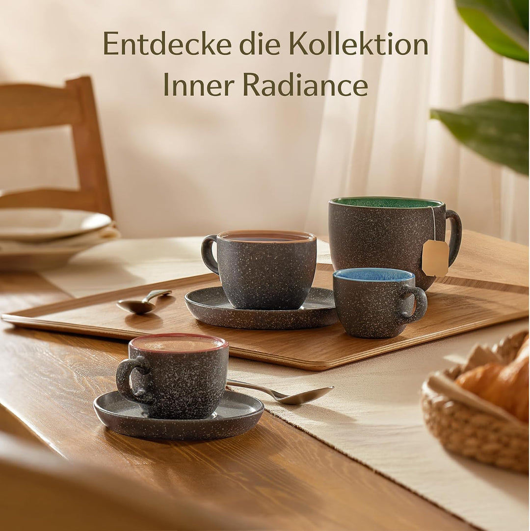 Cosumy Espressotassen mit Untertassen 4er Set - 90 ml Keramik, 𝗗𝗶𝗰𝗸𝘄𝗮𝗻𝗱𝗶𝗴𝗲𝘀 Steingut mit Handgeferti