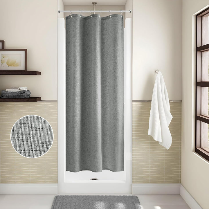 VANZAVANZU Duschvorhang Schmaler Leinen 92 x 182 cm mit Metall Duschvorhangringe Schwerer Stoff Text