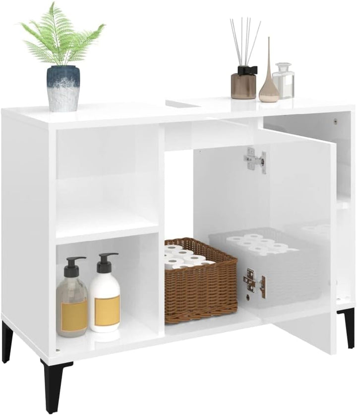 vidaXL Waschbeckenunterschrank, Badschrank mit 5 Fächern, Waschtisch Unterschrank mit Metallfüssen T