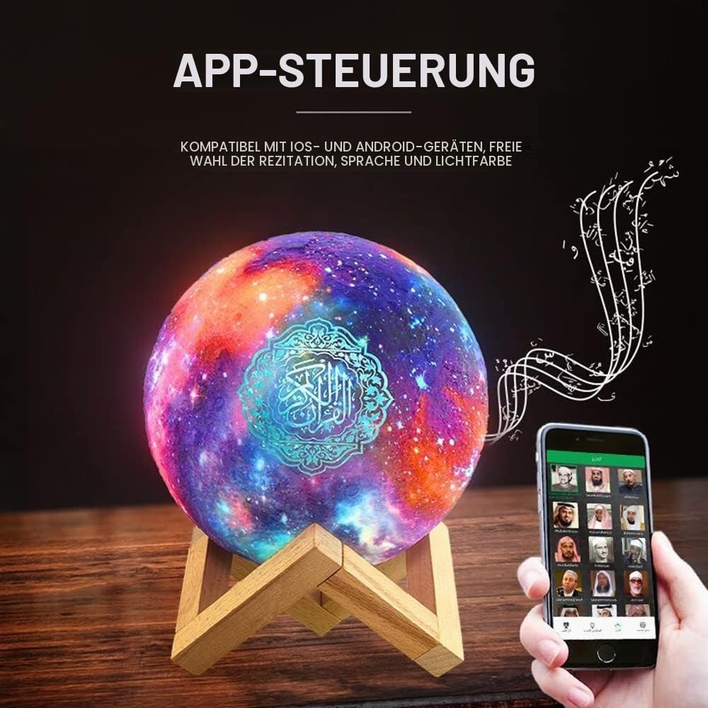 OBEST Quran Lautsprecher Koran, 3D Mondlampe, muslimischer Bluetooth-Player, mit 7 Farben, Touch-Far