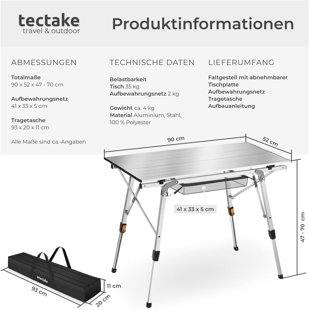 tectake® Campingtisch, Klapptisch aus Aluminium, Campingtisch faltbar, Reisetisch, Gartentisch klapp