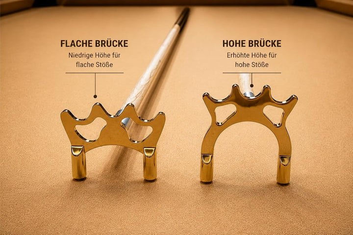 John West Brückenqueue Set, 2 Billard Brückenqueues, 145 cm | Hohe Messingbrücke, Flache Messingbrüc