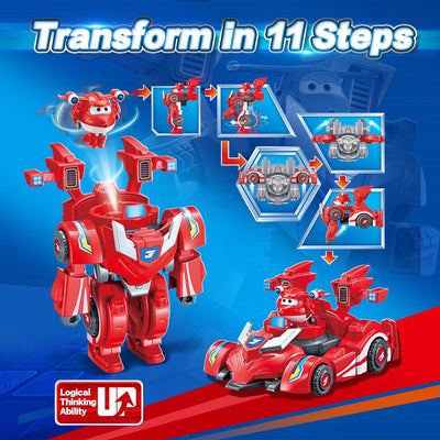 Super Wings EU770351 - Super Robot Suit Jett, ca. 18 cm grosse verwandelbare Spiel-Figur, 2-in-1 Rob