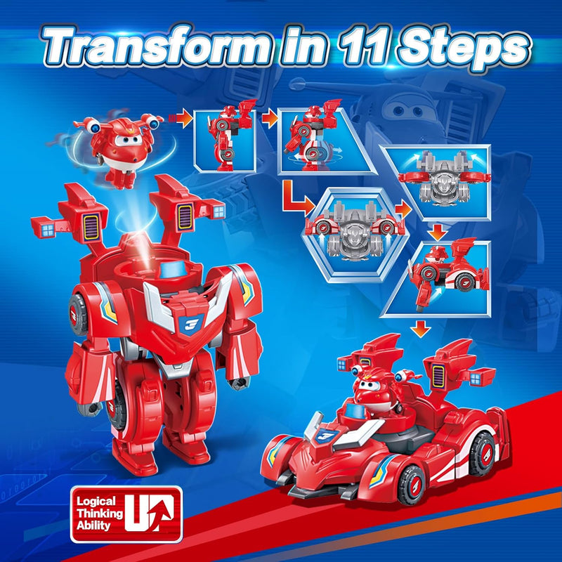 Super Wings EU770351 - Super Robot Suit Jett, ca. 18 cm grosse verwandelbare Spiel-Figur, 2-in-1 Rob