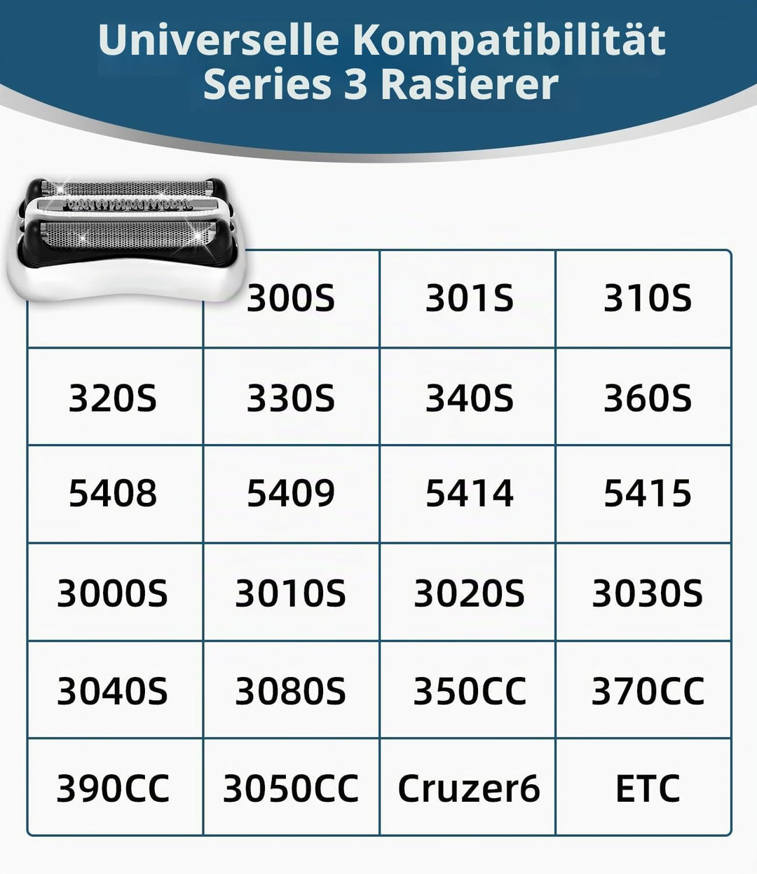 3 Stück Ersatz-Rasierkopf für Braun Series 3, 32S/32B kompatibel mit Braun S3 3040S, 3000S, 310S, 30