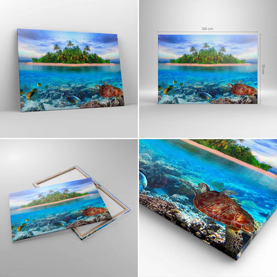 Bilder auf Leinwand 100x70cm Leinwandbild Strand lagune wasser ozean Gross Wanddeko Bild Schlafzimme