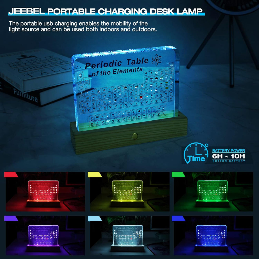 Jeebel Periodensystem der Echten Elementen, Periodensystem aus Acryl der LED Tischlampe mit 83 echte