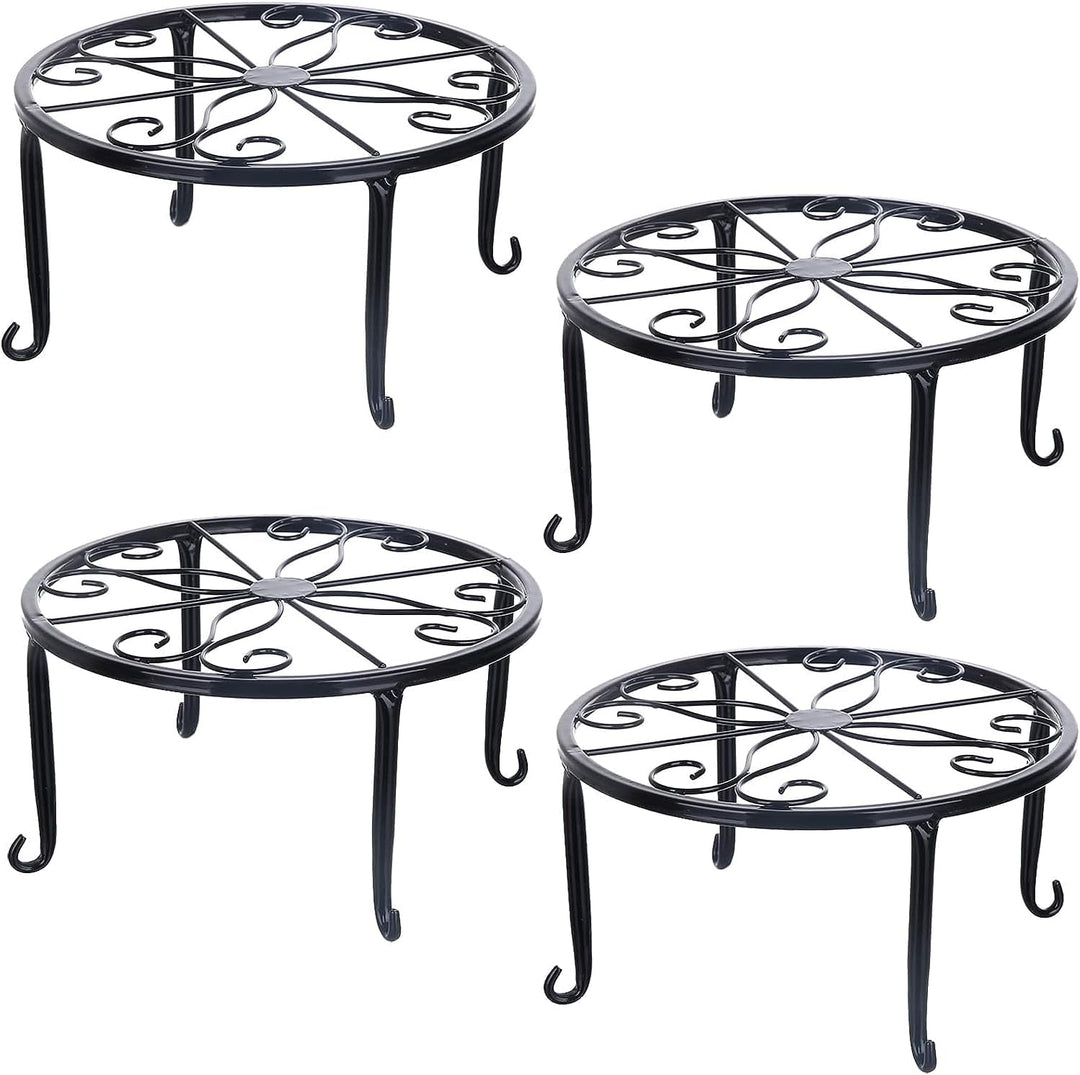 Tosnail 4 Stück Pflanzenständer für Blumentöpfe, Metall, Schwarz, rund Blumentopfständer, Heimpflanz