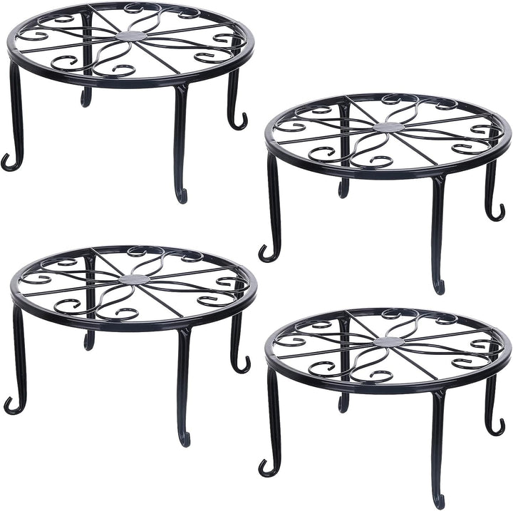 Tosnail 4 Stück Pflanzenständer für Blumentöpfe, Metall, Schwarz, rund Blumentopfständer, Heimpflanz