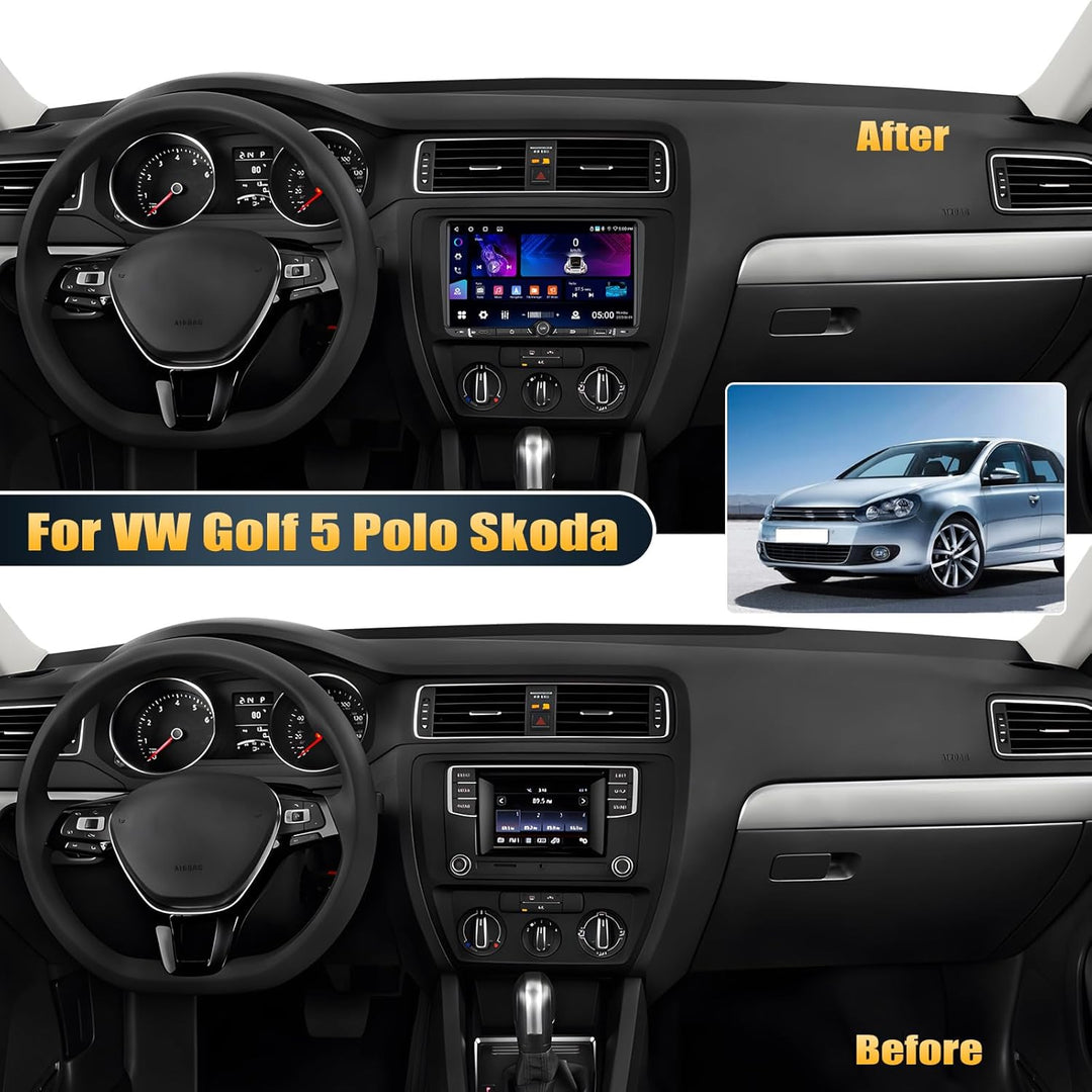 CAMECHO 4G+64G Android 15 Autoradio für VW Golf 5 Polo Skoda mit Navi Carplay Android Auto,9 Zoll Do