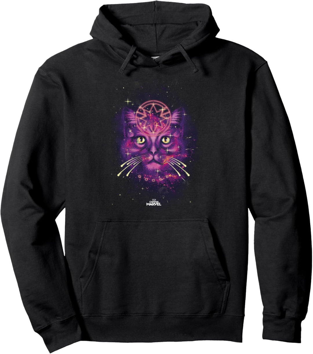 Captain Marvel Goose The Cat Purple Hue Galaxy Portrait Pullover Hoodie