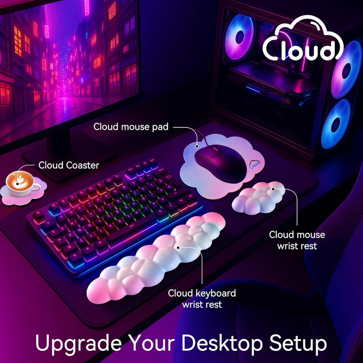Sushret Memory‑Schaum Cloud Handballenauflage Tastatur‑Set, 4‑in‑1: Ergonomische Tastatur Handballen