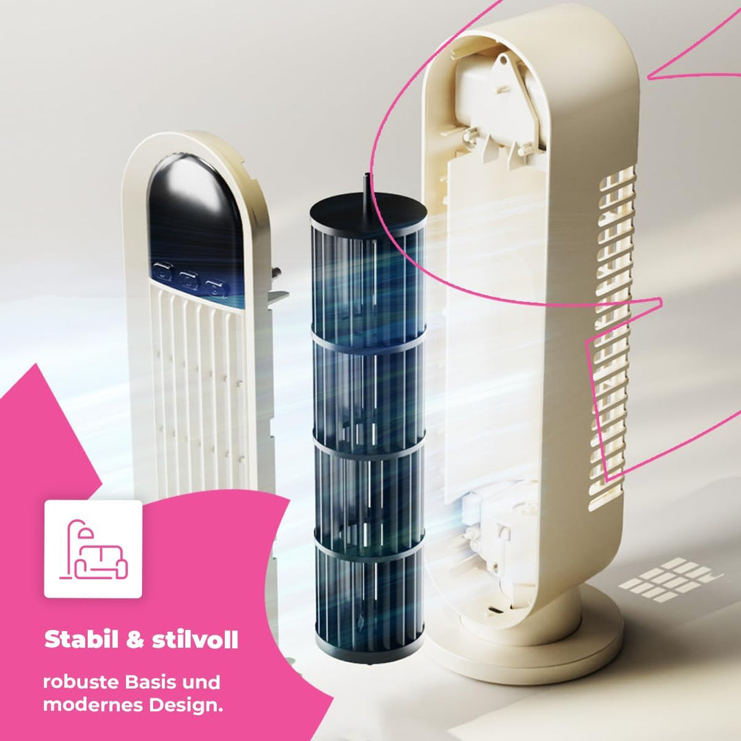 Spacetronik Tisch Turmventilator Klein 34cm Hoch, Leiser Tischventilator Turm mit Timer 1–8 Stunden,