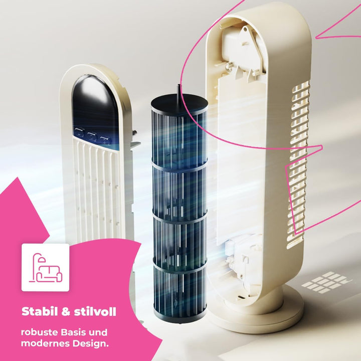 Spacetronik Tisch Turmventilator Klein 34cm Hoch, Leiser Tischventilator Turm mit Timer 1–8 Stunden,