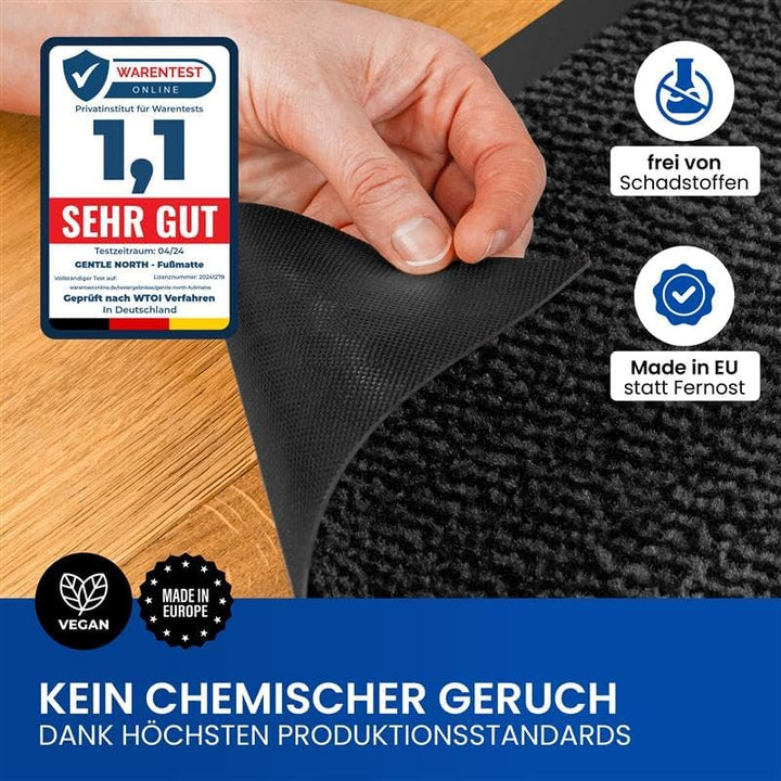 Gentle North Hochwertige Fussmatte grau schwarz 90x120cm gross für Innen & Aussen - Schmutzfangmatte