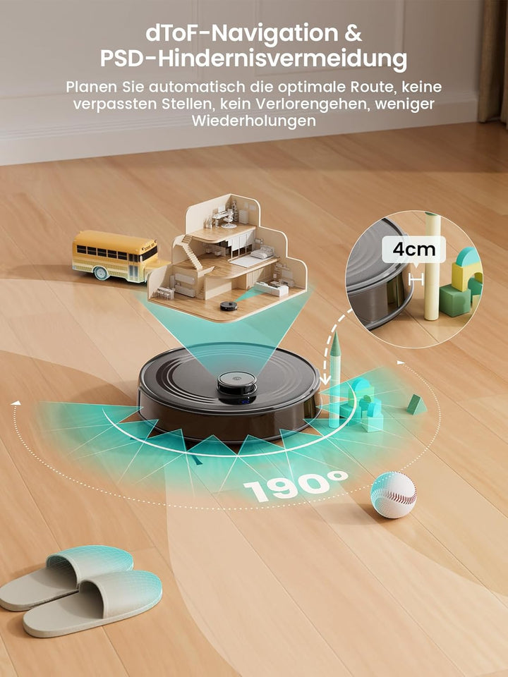 LEFANT M2 Saugroboter mit Wischfunktion, 6000Pa Staubsauger Roboter mit No-Go-Zonen, LiDAR Navigatio