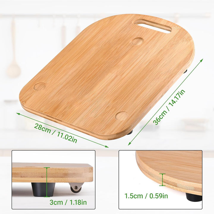 CHEPULA Gleitbrett für Thermomix TM6 / TM5, Premium Bambus Brett für Thermomix mit Rollen, Schnelles