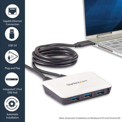 StarTech.com 3 Port USB 3.0 Hub mit Gigabit Ethernet - Powered USB3 mit Ethernet