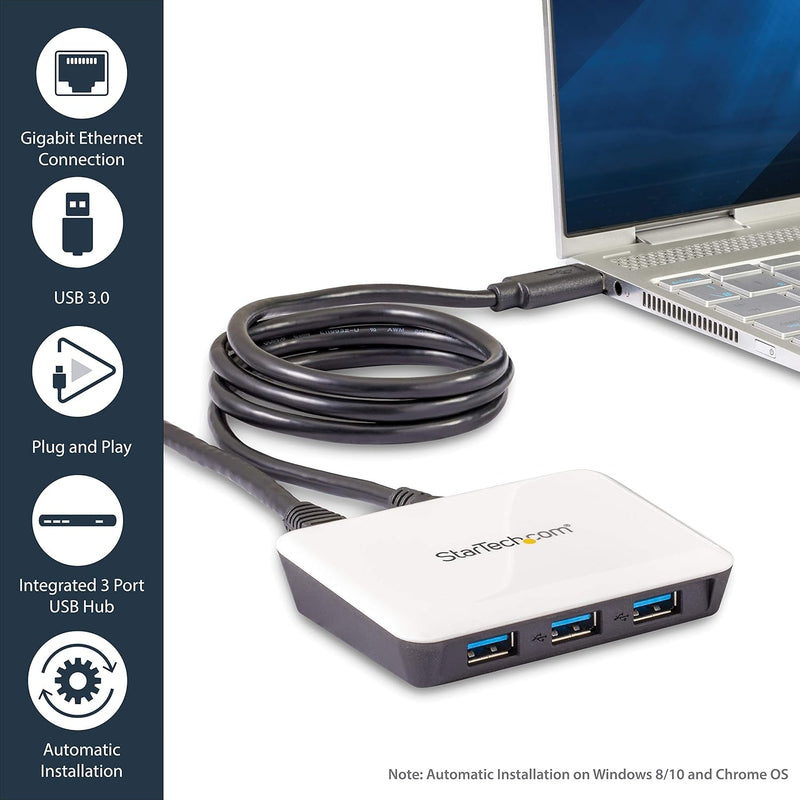 StarTech.com 3 Port USB 3.0 Hub mit Gigabit Ethernet - Powered USB3 mit Ethernet