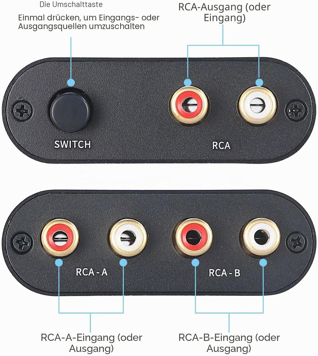 AtNeDcVh RCA / 3,5 mm Port 1 in 2 Out / 2 in 1 Out Bidirektionaler Audio-Umschalter, 2-Wege-Stereo L