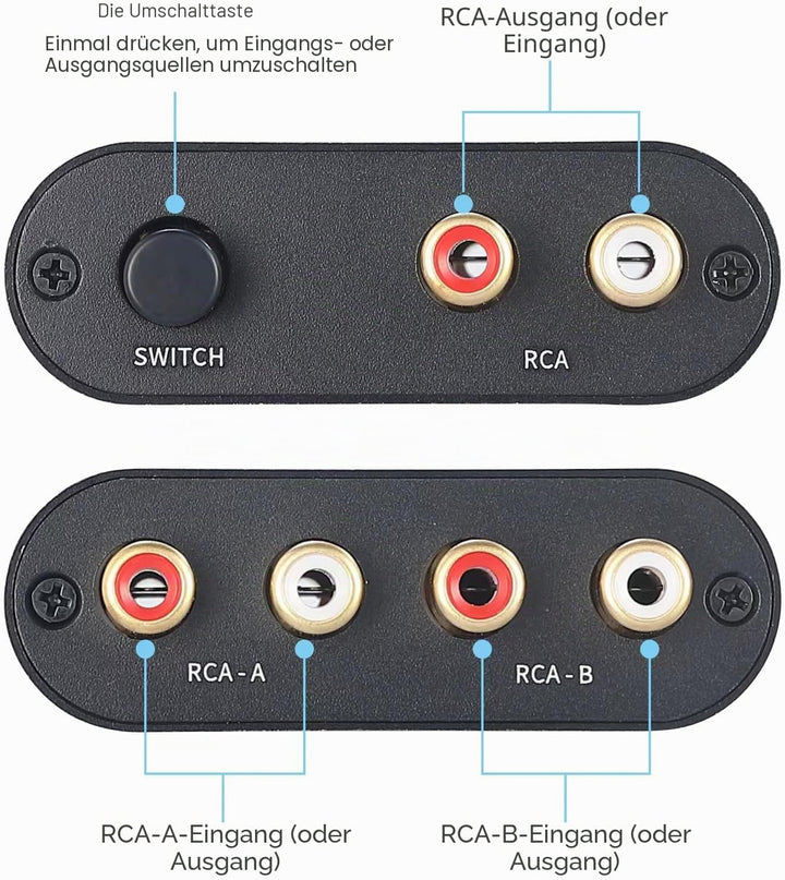 AtNeDcVh RCA / 3,5 mm Port 1 in 2 Out / 2 in 1 Out Bidirektionaler Audio-Umschalter, 2-Wege-Stereo L