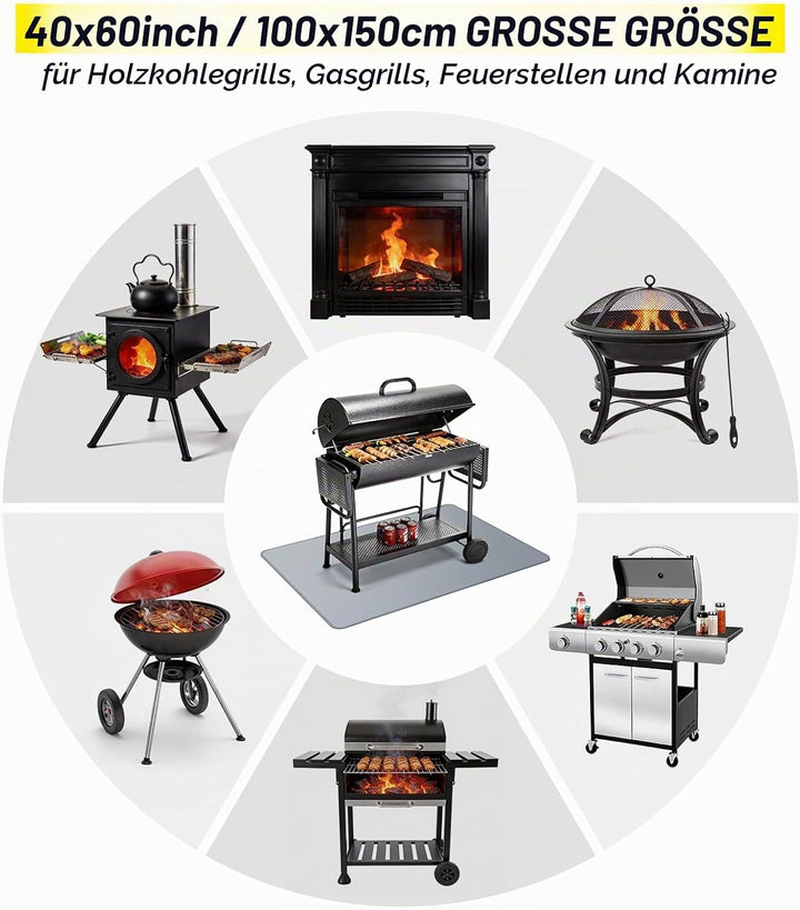 100 x 150 cm Grillunterlage für Aussengrills, doppelseitige feuerfeste Grillunterlage, wasserdichte,