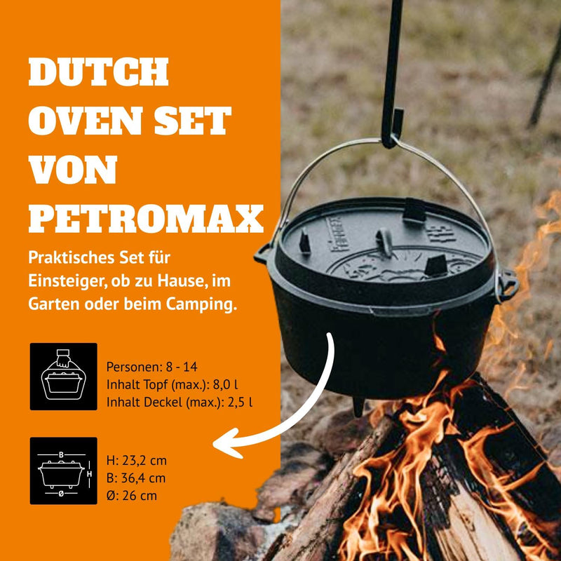 Petromax Feuertopf ft9-t Einsteiger-Set - Dutch Oven mit planem Boden inklusive Deckelheber, Pflegep