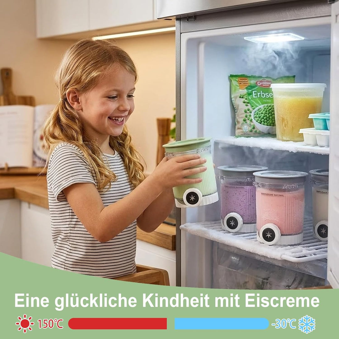 4er Pack Ersatz-Eisbehälter für Ninja Swirl, 470ml Pint-Becher mit farbigen Deckeln, Auslaufsicher &amp;