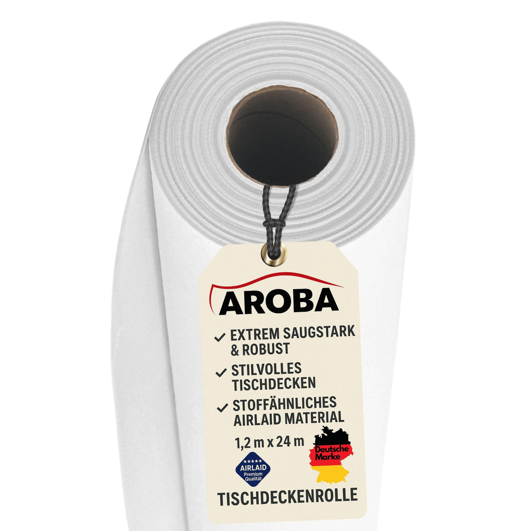 AROBA 1x Airlaid Tischdeckenrolle (Weiss, 1,2 m x 24 m) - Stoffähnliche Tischdecke - Hochwertige Tis