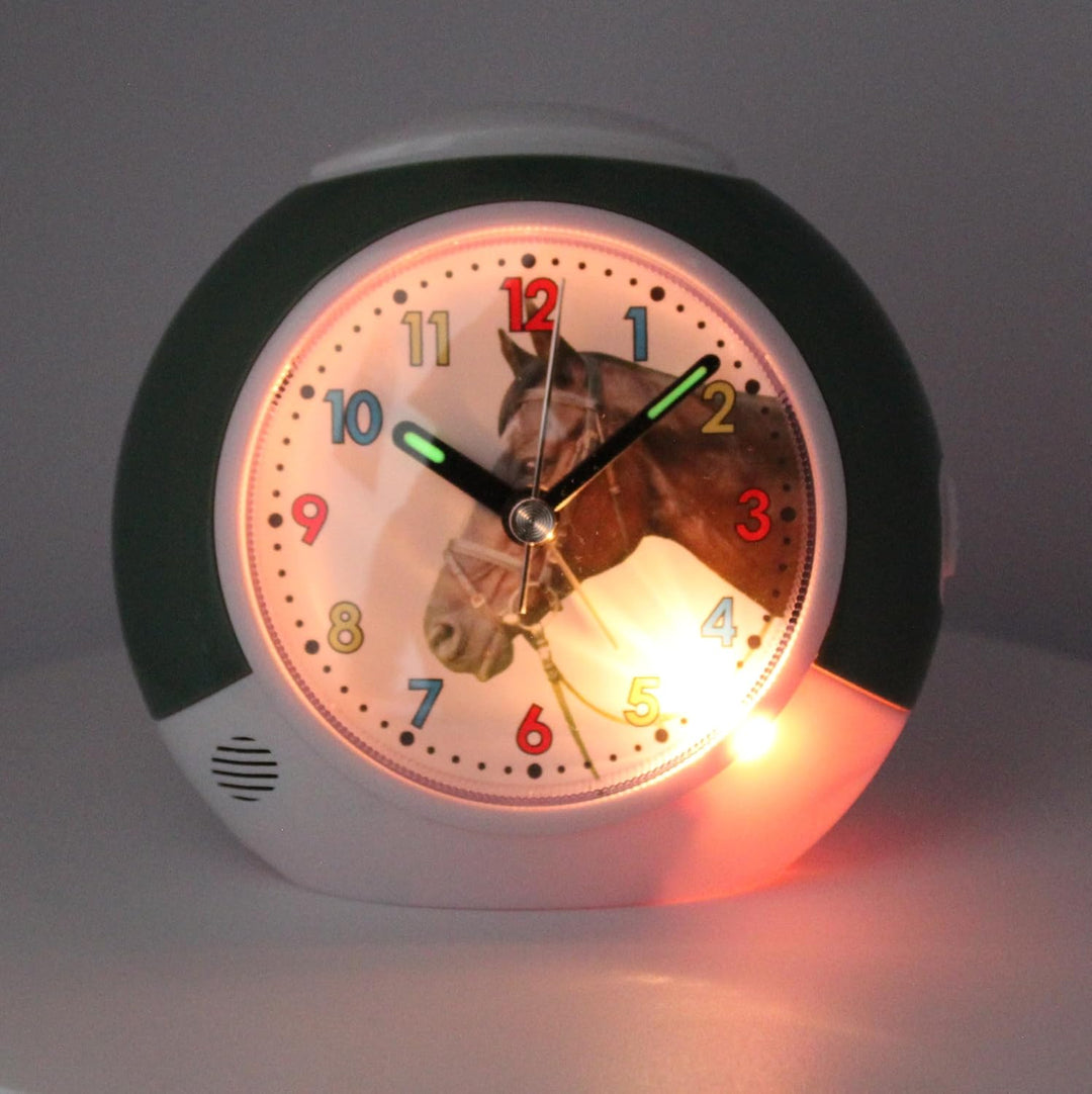 Atlanta Kinderwecker ohne Ticken mit Pferde Motiv Grün - 10 cm - 2149/6