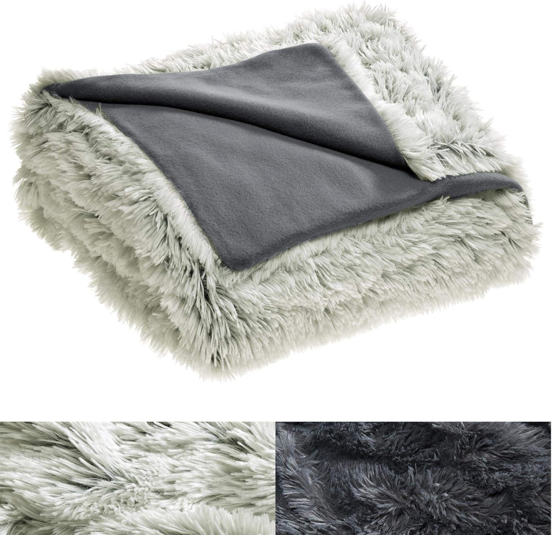 CelinaTex Shetland Bettwäsche 155 x 220 cm 2-teilig Creme grau Polar-Fleece Bettbezug Flokati Optik