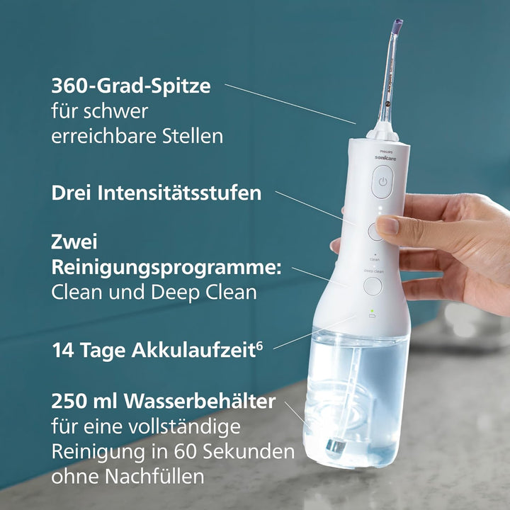 Philips Sonicare kabelloser Power Flosser 3000 Munddusche; Wasser-Flosser für Zähne, Zahnfleisch und