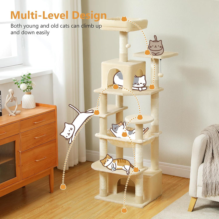 PAWZ Road Grosser Katzenbaum, 164 cm Katzenturm für grosse Katzen, Katzenhaus mit Sisalüberzogenen K
