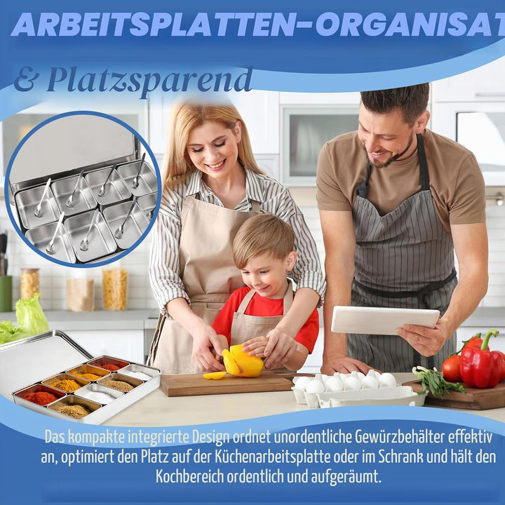 Gewürzbox Edelstahl mit 8 Fächern, Zutatenbehälter mit Herausnehmbaren Behälter für Gastro & Küche,