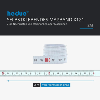 hedue® selbstklebendes Massband 2 m X121 - Massband selbstklebend , von rechts nach links