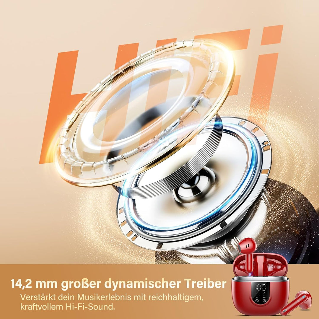 Bluetooth Kopfhörer, Kopfhörer Kabellos Bluetooth 5.4, Hi-Fi Sound in-Ear-Kopfhörer mit ENC Noise Ca