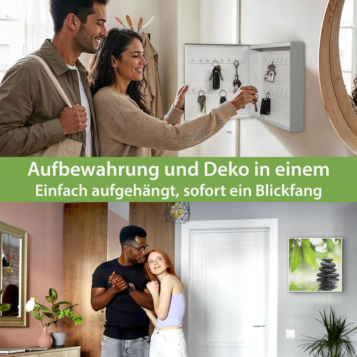 banjado® Grosser Schlüsselkasten Glas/Schlüsselbox 30cm x 30cm mit 50 Haken - Motiv Zen Relax/Schlüs