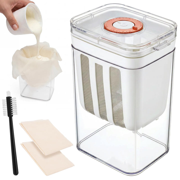 Joghurt Sieb Set 1100ML Griechischer Joghurt Käsesieb mit Edelstahl Feine Filtersiebe & Zeitanzeige
